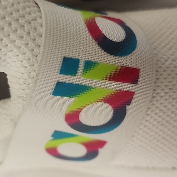 adidas Kids White Slip-On Sneakers with Rainbow Logo Band - Picture 2 of 5